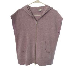 Diane Snyder Women’s Sleeveless Hooded Purple Cashmere Full Zip Sweater Sz S